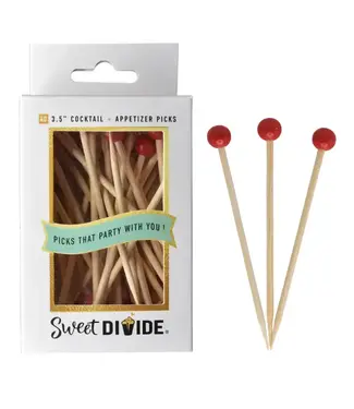 SWEET DIVIDE 3.5" Cocktail & Appetizer Party Picks - Red Ball - 40 Ct Pk