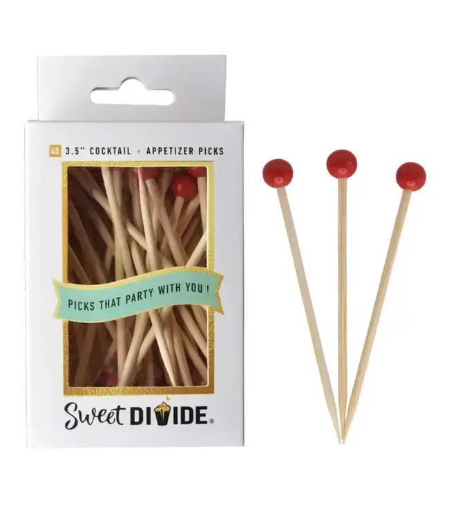 SWEET DIVIDE 3.5" Cocktail & Appetizer Party Picks - Red Ball - 40 Ct Pk