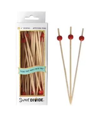 SWEET DIVIDE 6" Cocktail & Appetizer Party Picks - Red Ball - 30 Ct Pk
