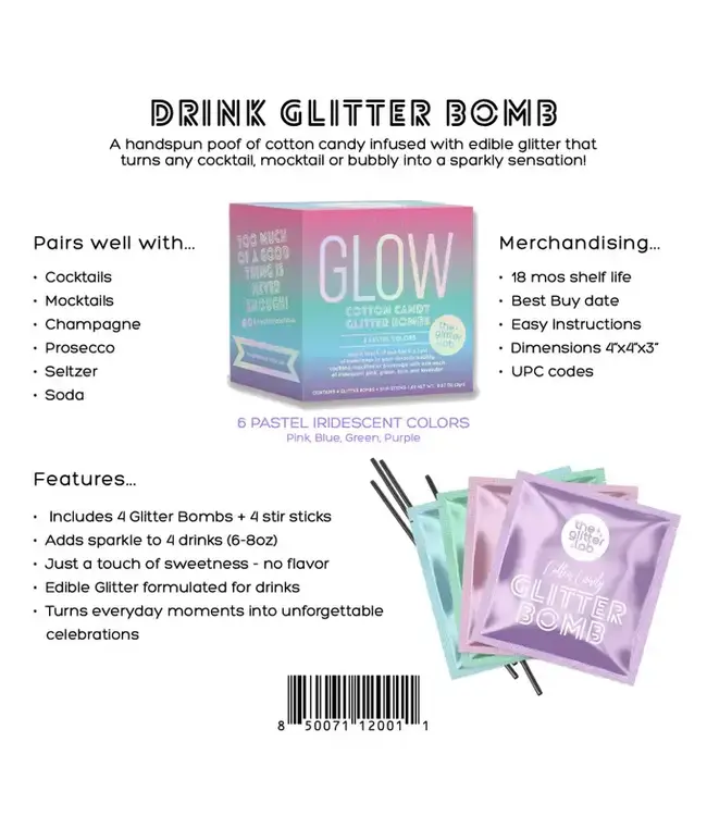 THE GLITTER LAB Glow Drink Glitter Bombs For Cocktails, Mocktails & Bubbly