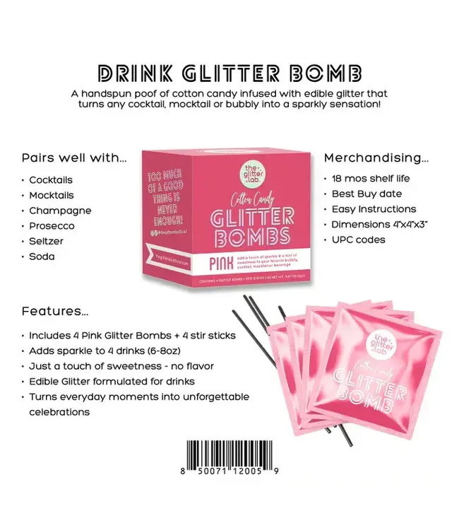 THE GLITTER LAB Pink Drink Glitter Bombs For Cocktails, Mocktails & Bubbly