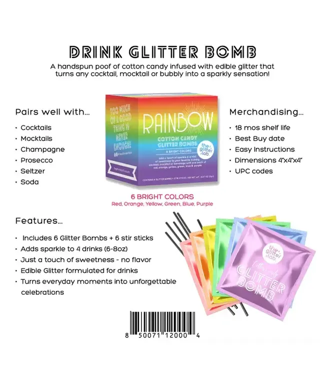 THE GLITTER LAB Rainbow Drink Glitter Bombs For Cocktails, Mocktails & Soda