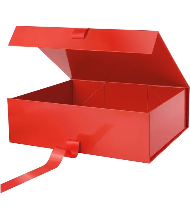 LA RIBBONS WHOLESALE 8" X 8" X 4" Collapsible Gift Box w/ Satin Ribbon & Magnetic - Red