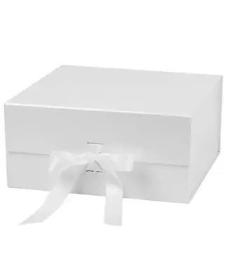 LA RIBBONS WHOLESALE 8" X 8" X 4" Collapsible Gift Box w/ Satin Ribbon & Magnetic | White