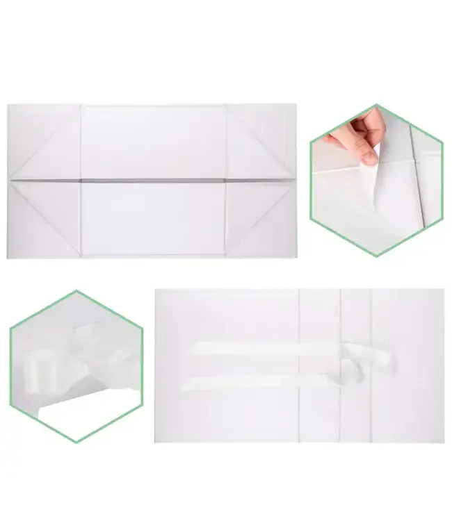LA RIBBONS WHOLESALE 8" X 8" X 4" Collapsible Gift Box w/ Satin Ribbon & Magnetic | White