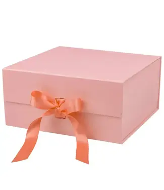 LA RIBBONS WHOLESALE 8" X 8" X 4" Collapsible Gift Box w/ Satin Ribbon & Magnetic | Pink
