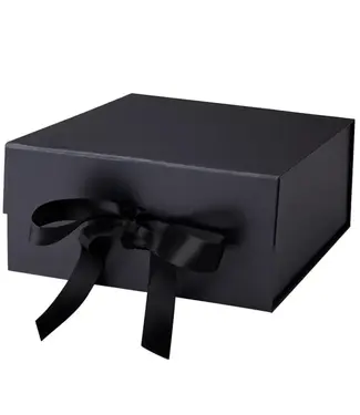 LA RIBBONS WHOLESALE 8" X 8" X 4" Collapsible Gift Box w/ Satin Ribbon & Magnetic | Black