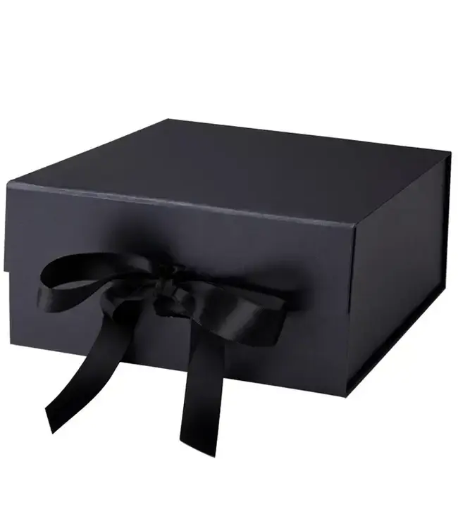 LA RIBBONS WHOLESALE 8" X 8" X 4" Collapsible Gift Box w/ Satin Ribbon & Magnetic | Black