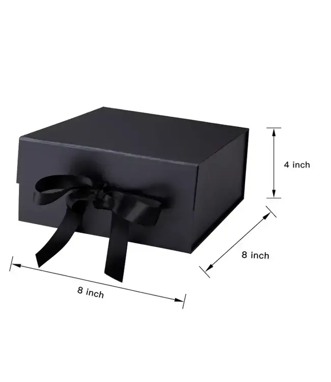LA RIBBONS WHOLESALE 8" X 8" X 4" Collapsible Gift Box w/ Satin Ribbon & Magnetic | Black