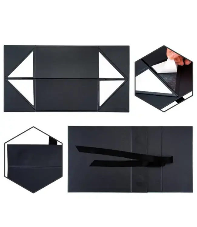 LA RIBBONS WHOLESALE 8" X 8" X 4" Collapsible Gift Box w/ Satin Ribbon & Magnetic | Black