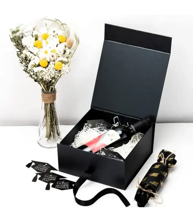 LA RIBBONS WHOLESALE 8" X 8" X 4" Collapsible Gift Box w/ Satin Ribbon & Magnetic | Black