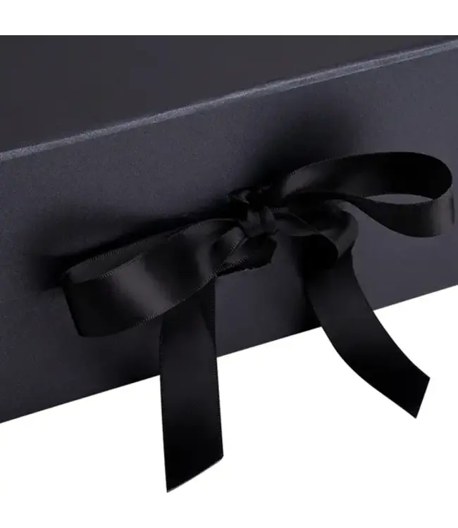 LA RIBBONS WHOLESALE 8" X 8" X 4" Collapsible Gift Box w/ Satin Ribbon & Magnetic | Black