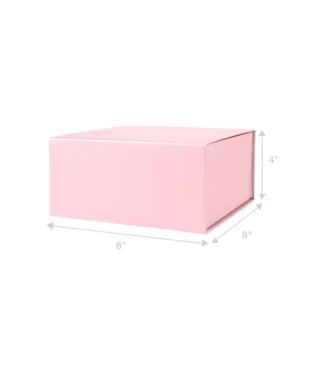 LA RIBBONS WHOLESALE 8" X 8" X 4" Collapsible Gift Box w/ Magnetic Square Flap Lid | Pink