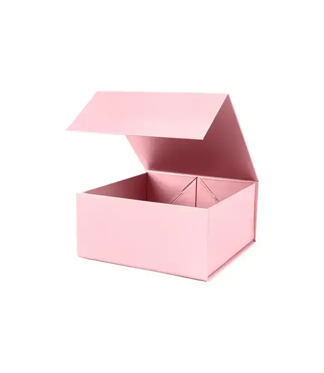 LA RIBBONS WHOLESALE 8" X 8" X 4" Collapsible Gift Box w/ Magnetic Square Flap Lid | Pink