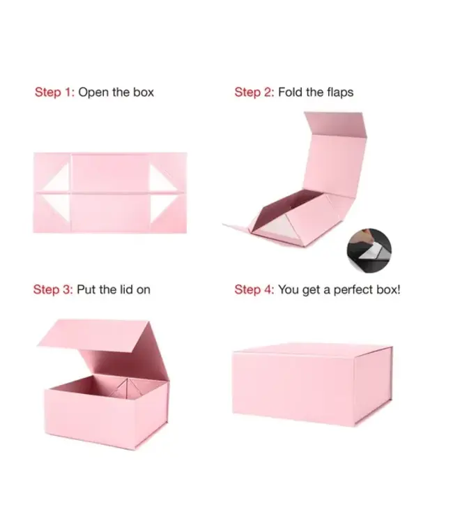 LA RIBBONS WHOLESALE 8" X 8" X 4" Collapsible Gift Box w/ Magnetic Square Flap Lid | Pink