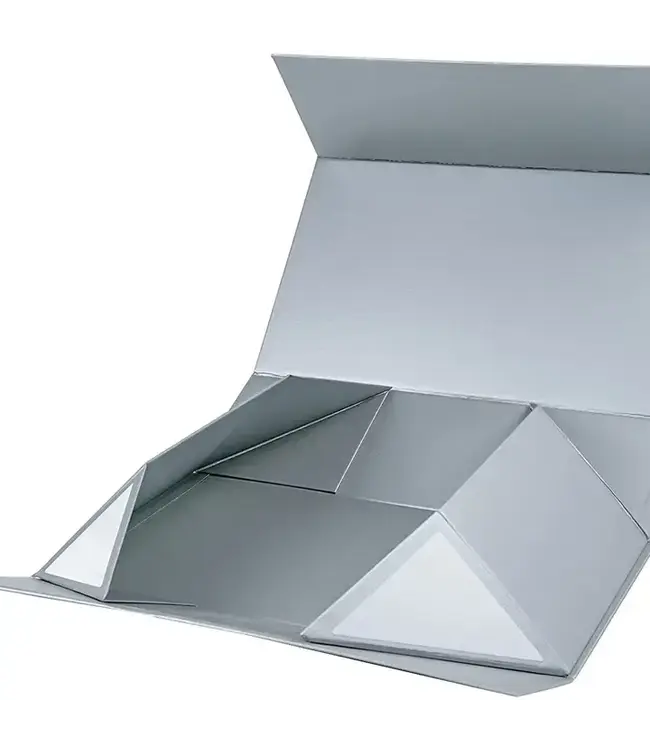LA RIBBONS WHOLESALE 14" X 9" X 4.3" Collapsable Gift Box w/ Magnetic Square Flap Lid | Silver