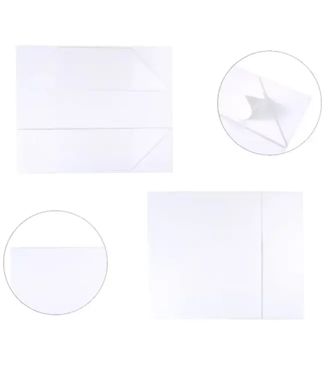LA RIBBONS WHOLESALE 14" X 9" X 4.3" Collapsable Gift Box w/ Magnetic Square Flap Lid | White