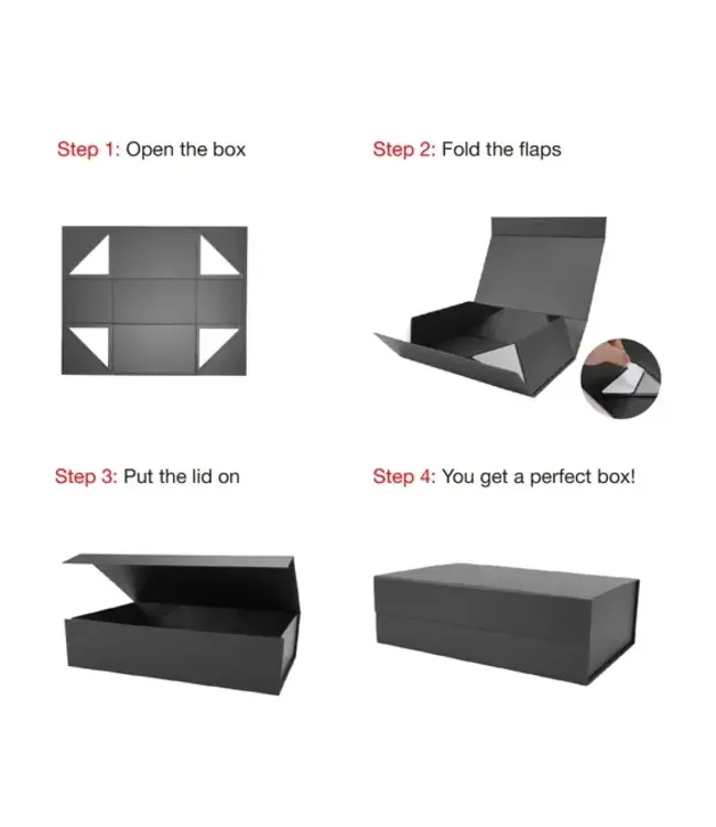 LA RIBBONS WHOLESALE 14" X 9" X 4.3" Collapsable Gift Box w/ Magnetic Square Flap Lid | Black