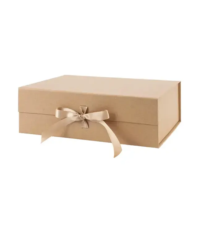 LA RIBBONS WHOLESALE 14"X9"X4.3" Collapsible Kraft Gift Box with Satin Ribbon & Magnetic Lid