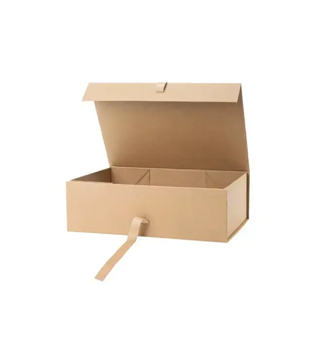 LA RIBBONS WHOLESALE 14"X9"X4.3" Collapsible Kraft Gift Box with Satin Ribbon & Magnetic Lid