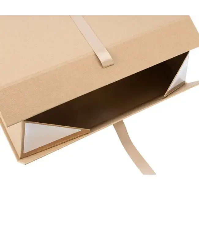 LA RIBBONS WHOLESALE 14"X9"X4.3" Collapsible Kraft Gift Box with Satin Ribbon & Magnetic Lid