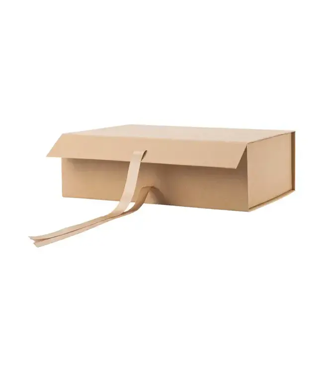 LA RIBBONS WHOLESALE 14"X9"X4.3" Collapsible Kraft Gift Box with Satin Ribbon & Magnetic Lid