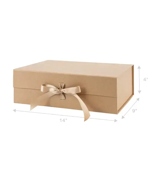 LA RIBBONS WHOLESALE 14"X9"X4.3" Collapsible Kraft Gift Box with Satin Ribbon & Magnetic Lid