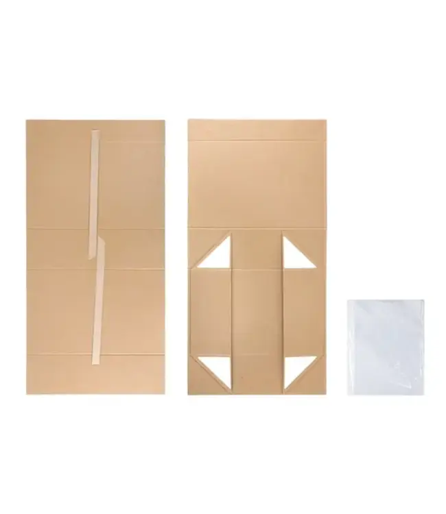 LA RIBBONS WHOLESALE 14"X9"X4.3" Collapsible Kraft Gift Box with Satin Ribbon & Magnetic Lid