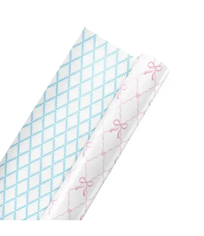 LA RIBBONS WHOLESALE 30" X 10’ Reversible Wrapping Paper | Baby Quilted Diamond and Ric-Rac