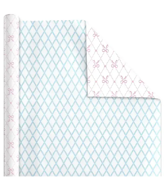 LA RIBBONS WHOLESALE 30" X 10’ Reversible Wrapping Paper | Baby Quilted Diamond and Ric-Rac