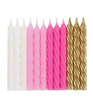 UNIQUE INDUSTRIES INC Pink, White & Silver Spiral Candle, 24 Count