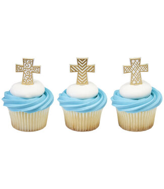 BAKERY CRAFTS Gold Cross Assortment DecoPics® - 12 Count