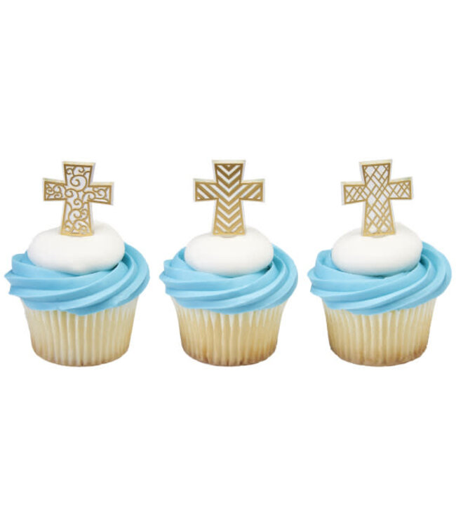 BAKERY CRAFTS Gold Cross Assortment DecoPics® - 12 Count