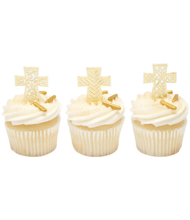 BAKERY CRAFTS Gold Cross Assortment DecoPics® - 12 Count