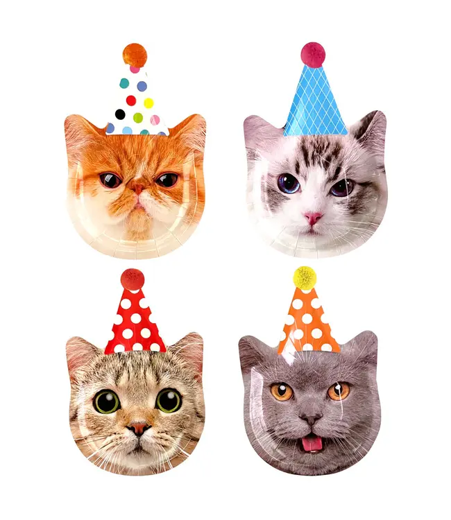 GLOCO ACCENTS 8CT SHAPED PLATE CAT PARTY