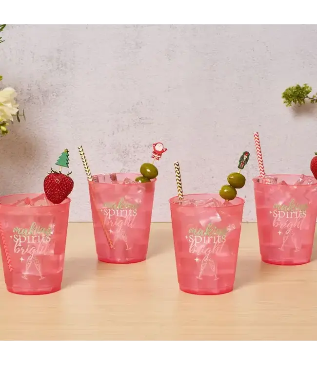SOPHISTIPLATE, LLC Christmas Cocktail Frost Flex Cups - 8 Count - 16oz - Making Spirits Bright