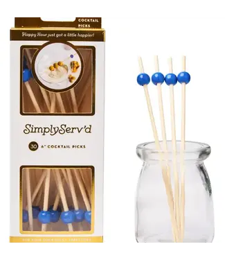 SOPHISTIPLATE, LLC Party Pick Fancy Bamboo Toothpick Large 6" Blue Ball 30 Count Pack