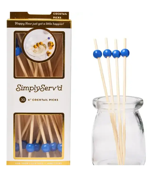 SOPHISTIPLATE, LLC Party Pick Fancy Bamboo Toothpick Large 6" Blue Ball 30 Count Pack