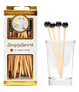SOPHISTIPLATE, LLC Party Pick Fancy Bamboo Toothpick Small 3.5" Black Ball 40 Count Pack