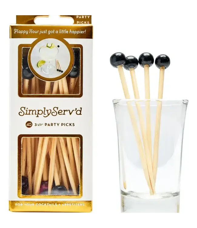 SOPHISTIPLATE, LLC Party Pick Fancy Bamboo Toothpick Small 3.5" Black Ball 40 Count Pack