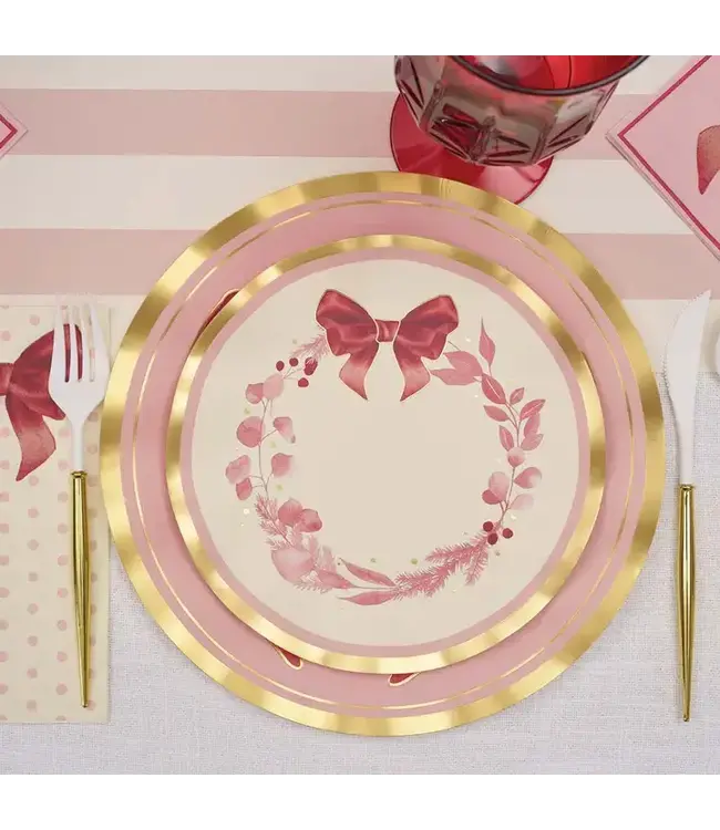 SOPHISTIPLATE, LLC Pink Bows Wavy Salad Plate - 8 Count Pack