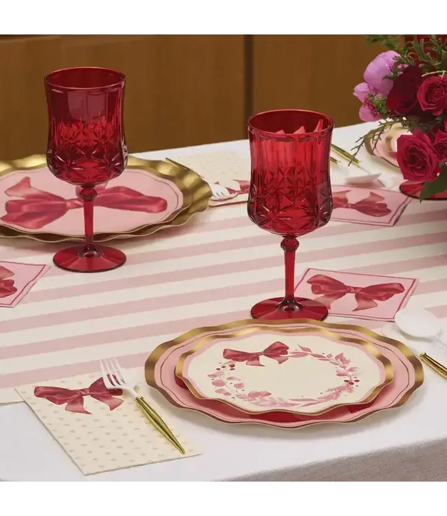 SOPHISTIPLATE, LLC Pink Bows Wavy Salad Plate - 8 Count Pack