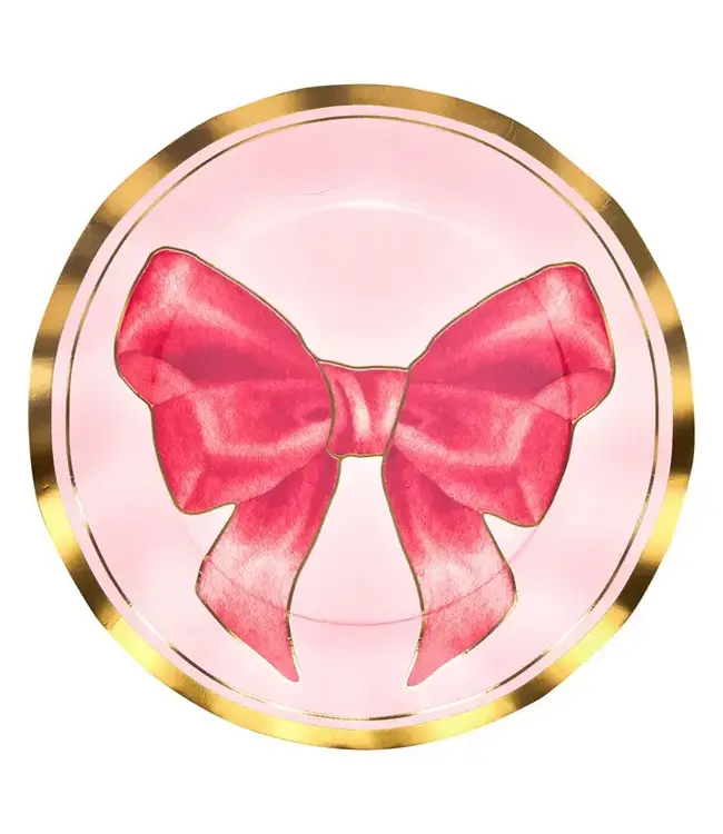 SOPHISTIPLATE, LLC Pink Bows Wavy Dinner Plate - 8 Count Pack