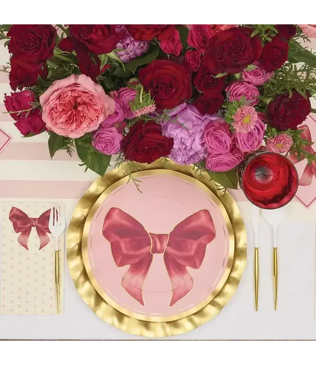 SOPHISTIPLATE, LLC Pink Bows Wavy Dinner Plate - 8 Count Pack