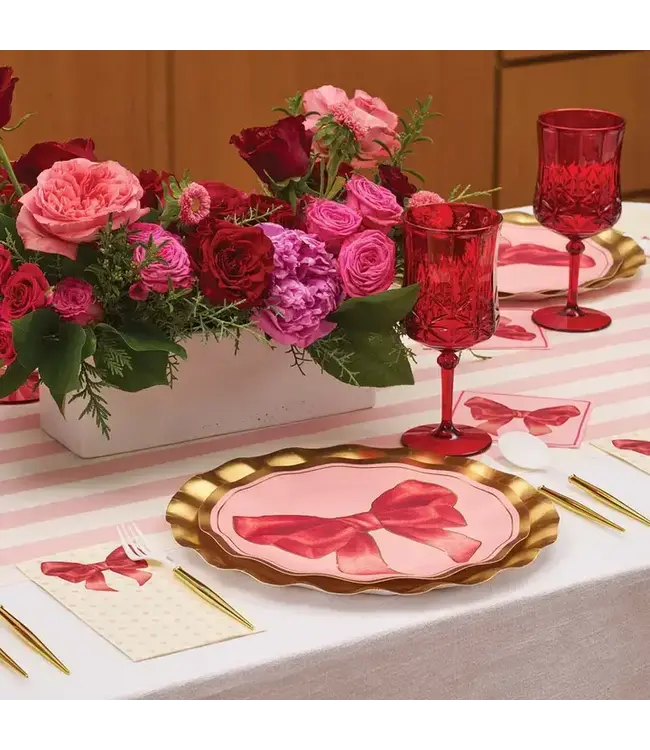 SOPHISTIPLATE, LLC Pink Bows Wavy Dinner Plate - 8 Count Pack