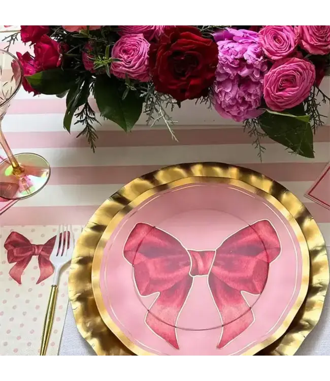 SOPHISTIPLATE, LLC Pink Bows Wavy Dinner Plate - 8 Count Pack