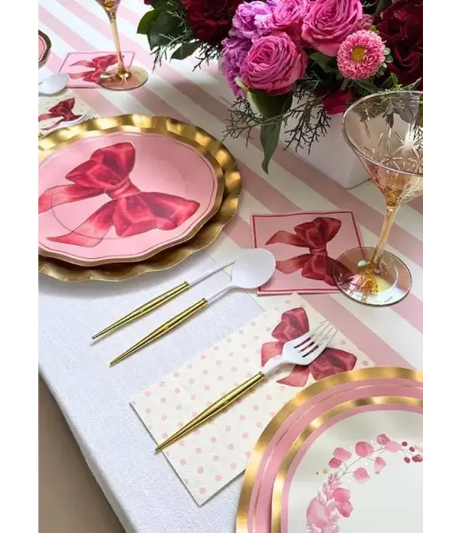 SOPHISTIPLATE, LLC Pink Bows Wavy Dinner Plate - 8 Count Pack