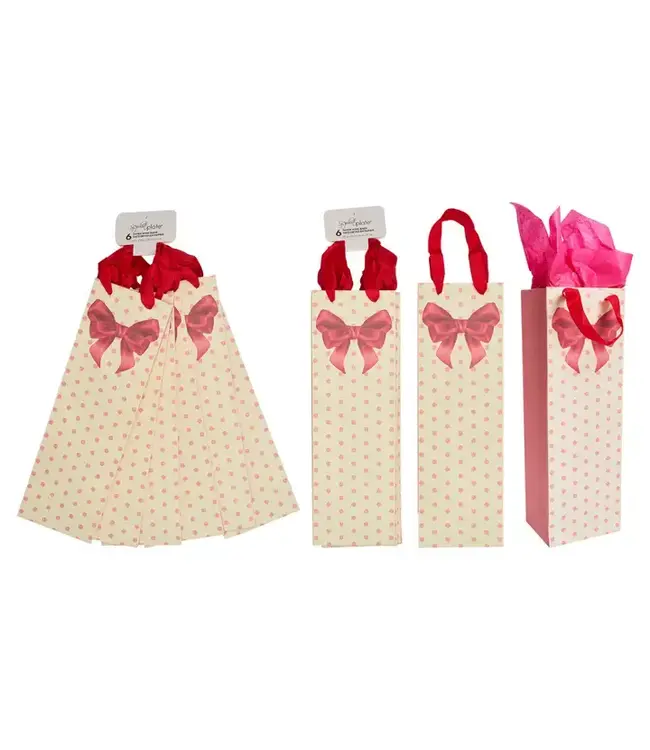 SOPHISTIPLATE, LLC Pink Bows Wine Gift Bags - 6 Count Pack