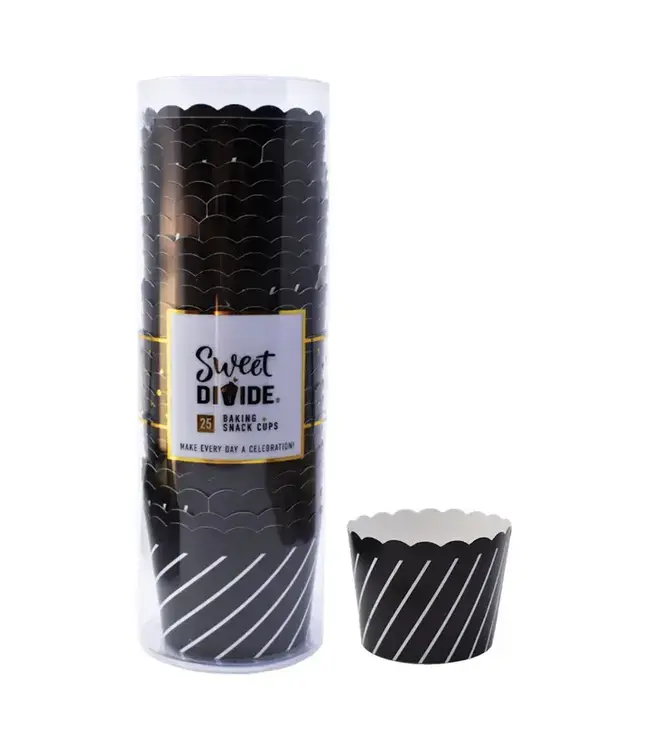 SWEET DIVIDE Small 3 oz Disposable Baking & Snack Cups - Black - 25 Count Pack