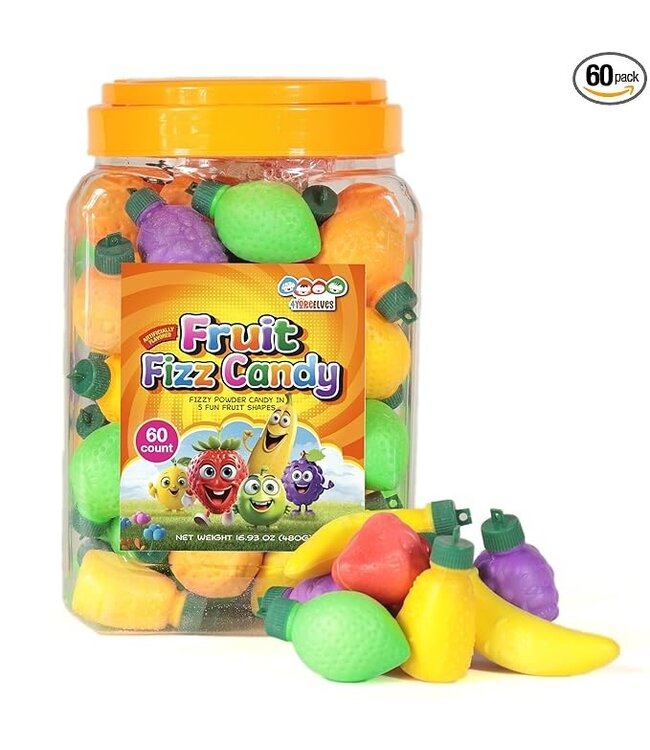 4YOREELVES 60 Fruit Shaped Fizzy Candy Powder